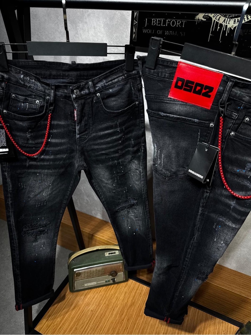 DSQUARED2 Black Skinny Jeans with Red Trim